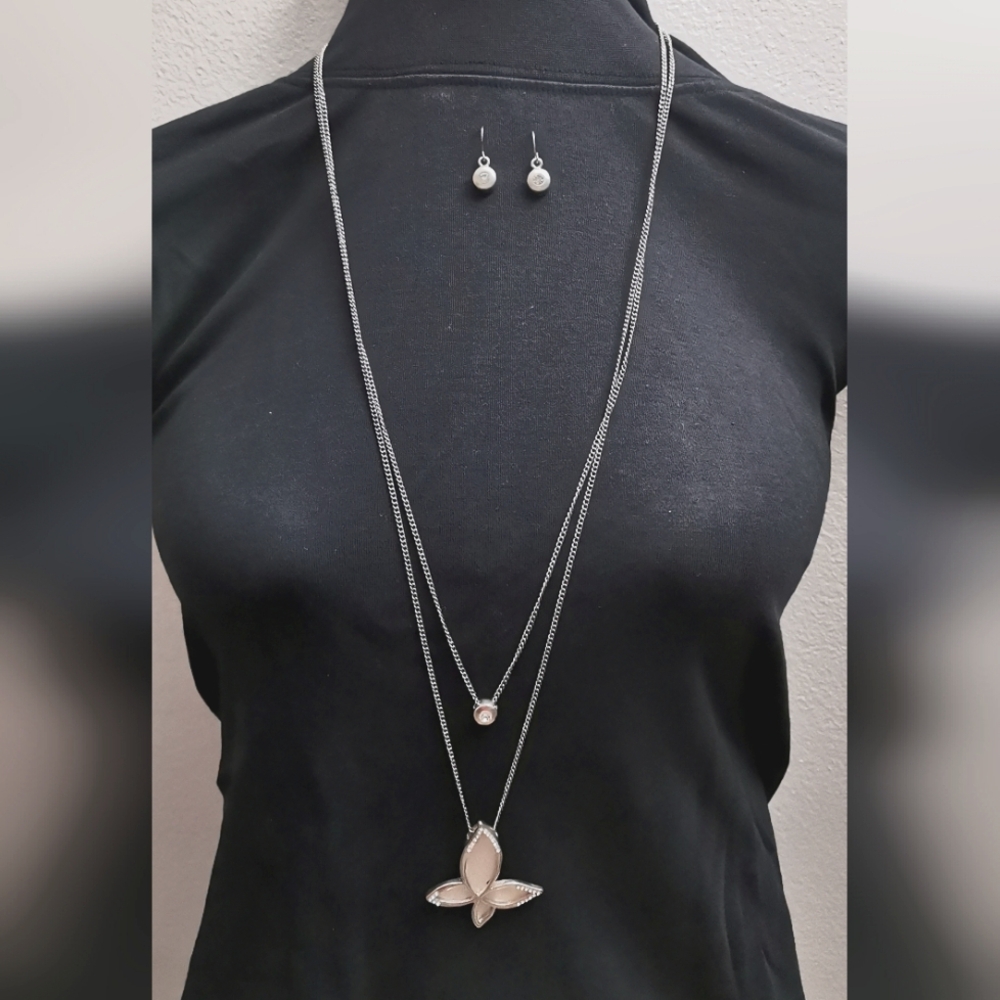 #46-Long butterfly necklace with earrings